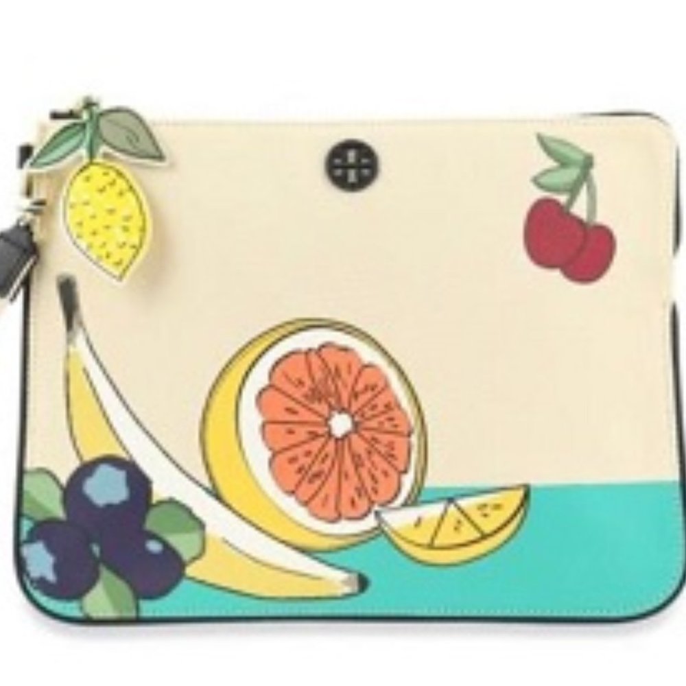 Tory Burch Saffiano Leather and Coated Canvas Clutch